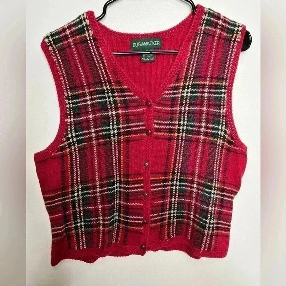 Vintage Bushwacker  Red Plaid Vest Size Medium - Picture 1 of 4